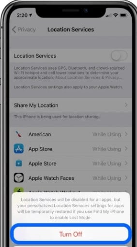 turn off location service