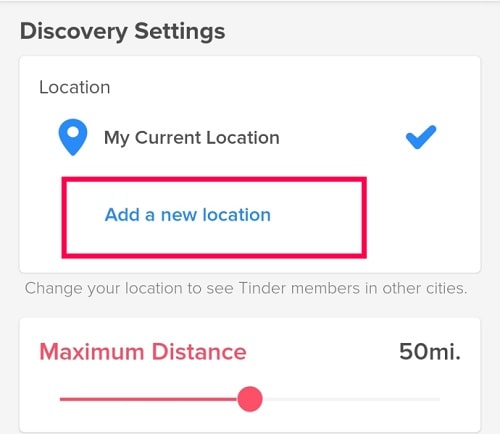 Add Location on Tinder