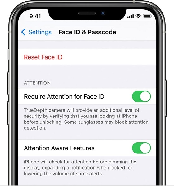 turning off attention aware feature in iPhone