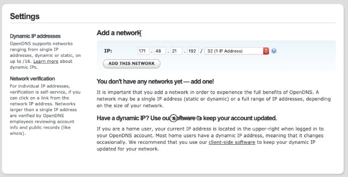 add network in opendns