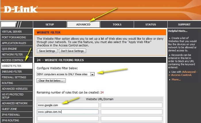 d link web filtering