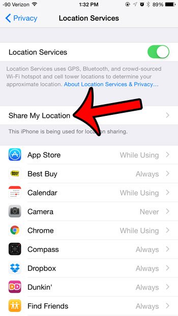 Disable Share My Location on iPhone