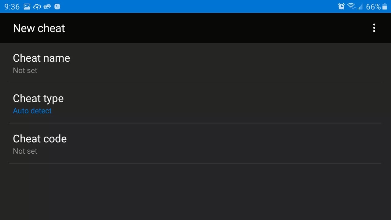 Enter details of the cheat code