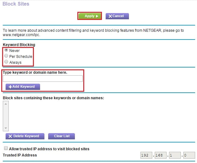 netgear web filtering