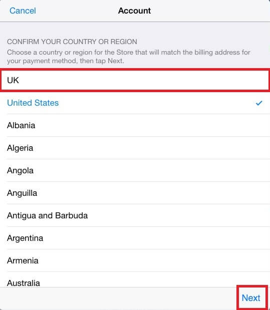select country app store