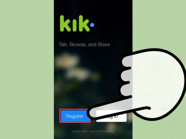 step 1 to login Kik messenger on mobile phone