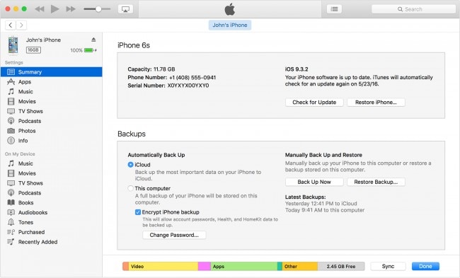 how to backup iPhone with iTunes