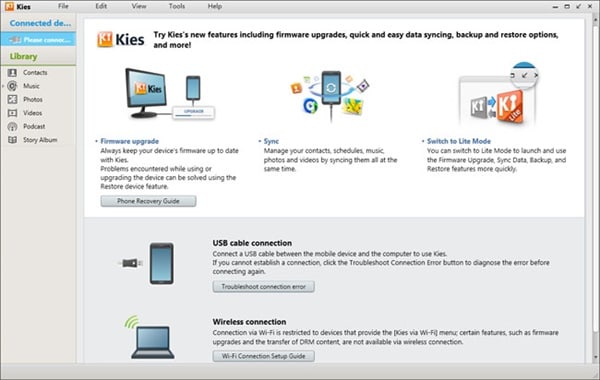 wireless transfer with kies