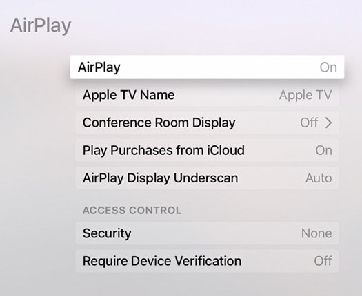 set-up airplay op apple tv