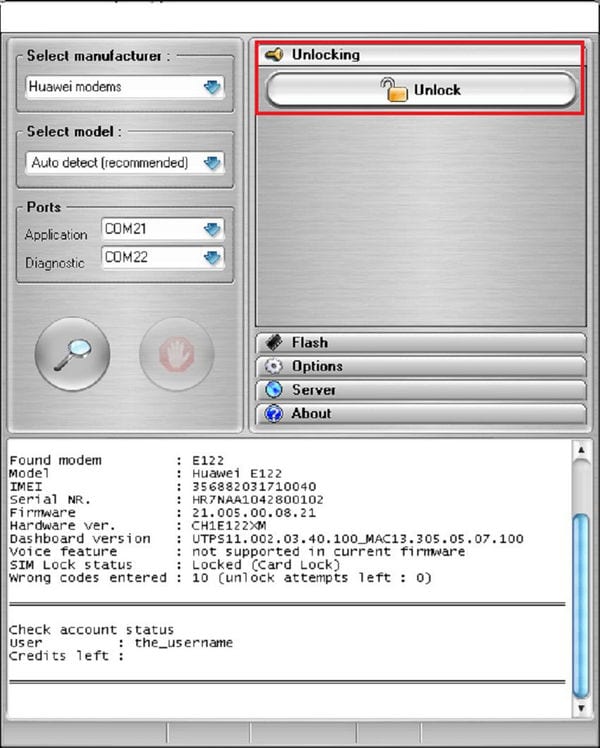 unlock huawei e303 using dc unlocker