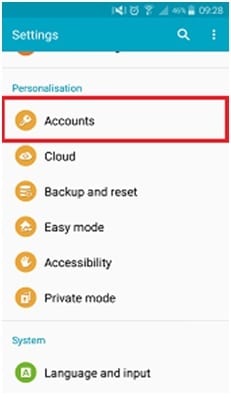 backup samsung s4 - accounts