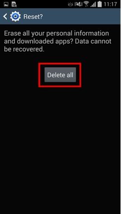 samsung delete all information