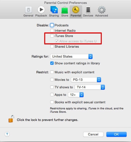 itunes parental control