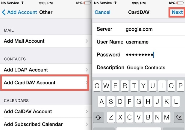 import carddav account