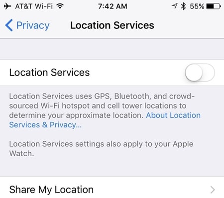 turn off location services