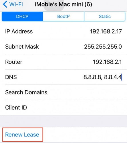 wifi not working on iphone-renew lease