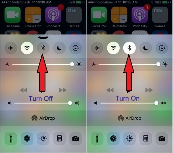 turn off iphone bluetooth from control panel