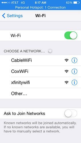 turn off iphone wifi from settings