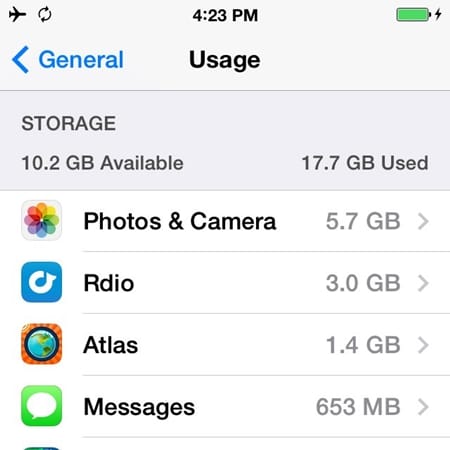 iphone storage usage