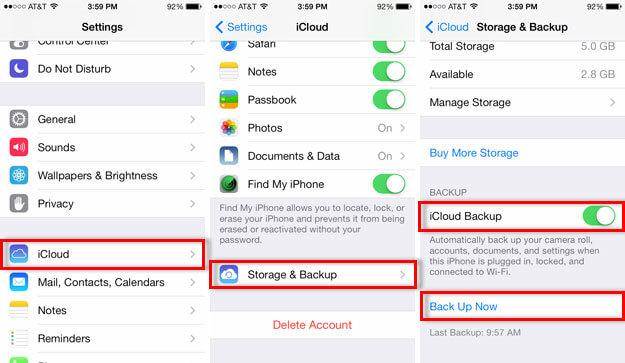 enable icloud backup on iphone