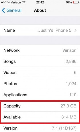 check iphone storage