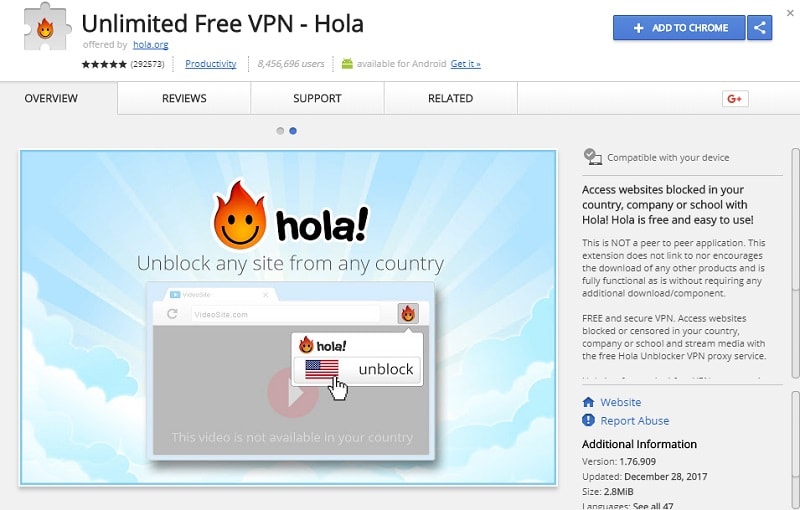 chrome vpn - Hola Unlimited vpn