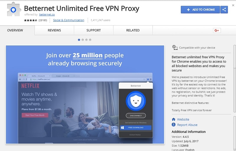 best vpn for chrome - Betternet Unlimited