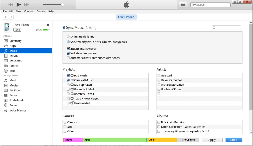 sync music with itunes