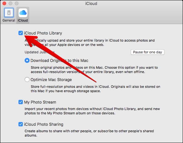 turn on icloud photo library