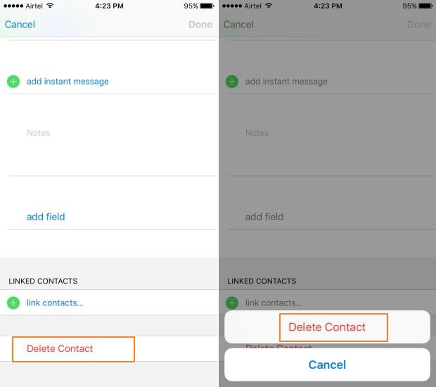 Confirm to delete local contacts on iPhone