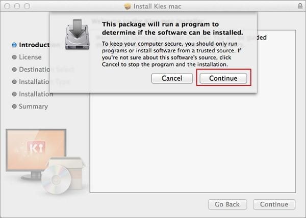 download and install kies for mac- click kiesMac.pkg