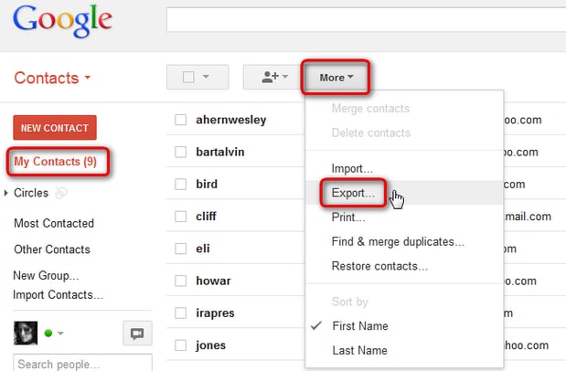 import contacts from gmail to android-click ‘Export contacts’