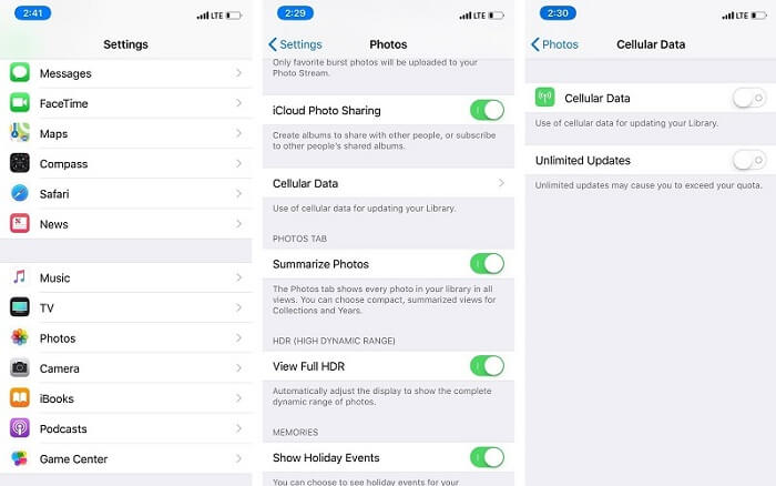 photos disappeared after ios 12 update-Enable cellular data