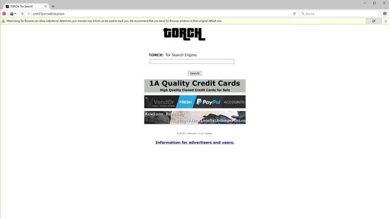 dark web search engine with tor - torch