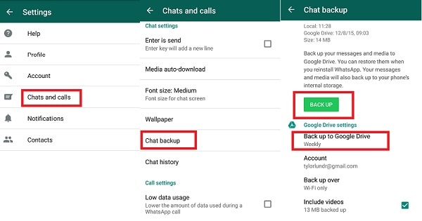 backup WhatsApp to google drive on android