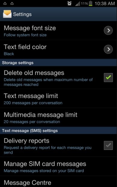 android not receiving texts - free up space