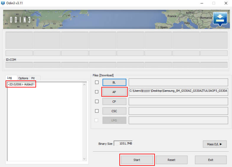 flashing samsung with odin - step 4