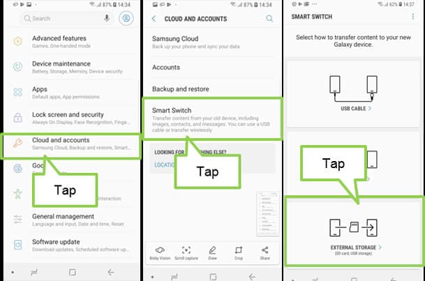 find backup option from cloud and accounts