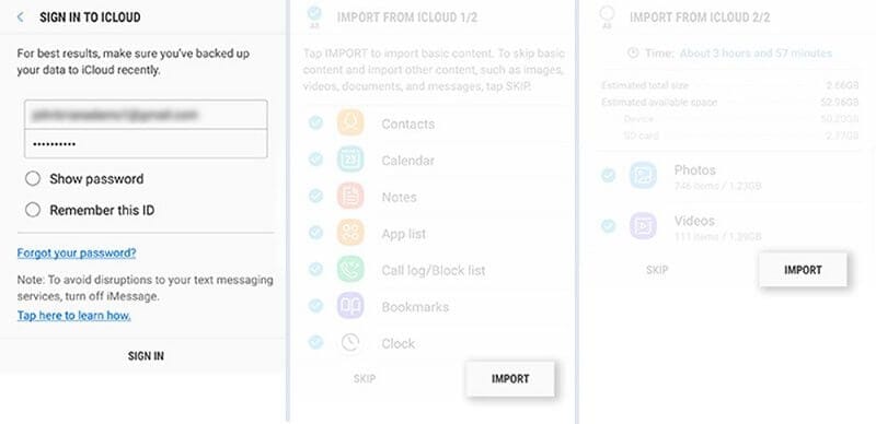 icloud to samsung S10/S20 - use smart switch