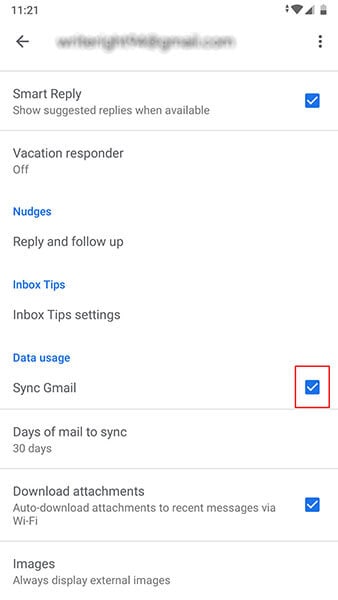 Gmail crashing on Android - sync gmail