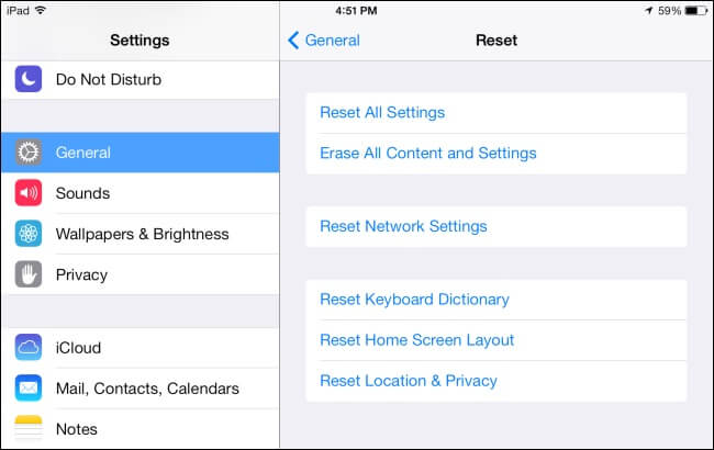 Reset all ipad settings