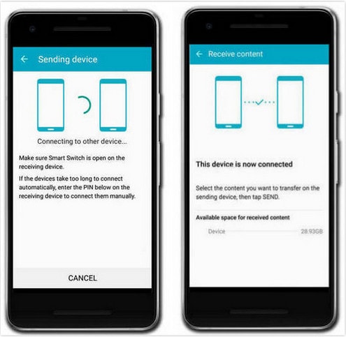 How to Transfer Photos from Android to Android by Smart Switch-set Sending Device and Receiving Device