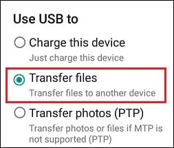 select transfer files option