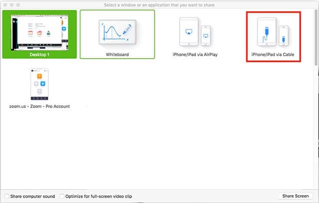 select the iphone ipad via cable option