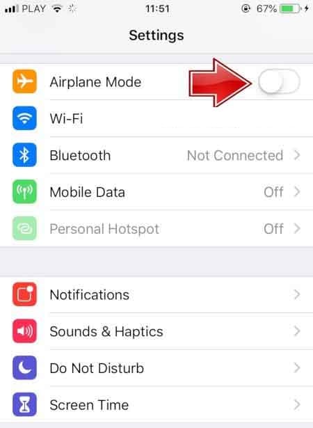 restart airplane mode