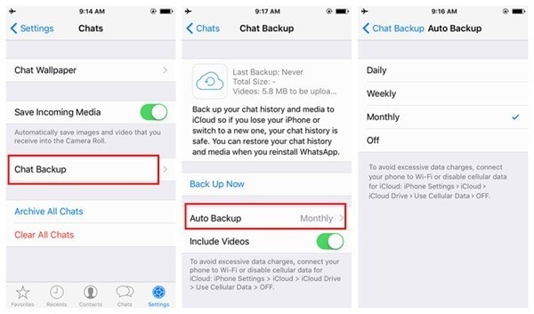 check icloud backup on whatsapp