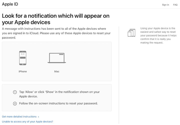 using iforgot support page to unlock