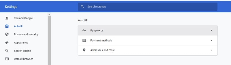 chrome autofill settings