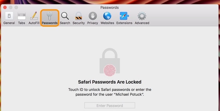 safari preferences passwords