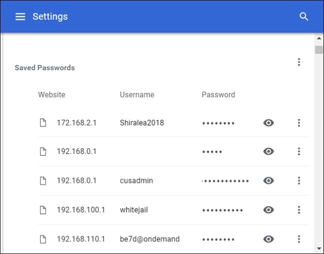 chrome saved passwords